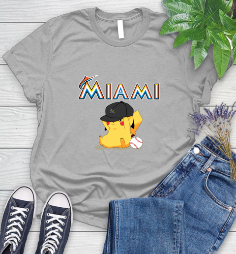 MLB Pikachu Baseball Sports Miami Marlins Women's T-Shirt 5