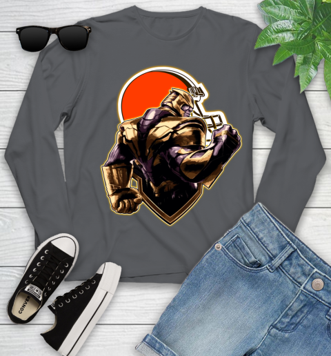 NFL Thanos Avengers Endgame Football Sports Cleveland Browns Youth Long Sleeve 8