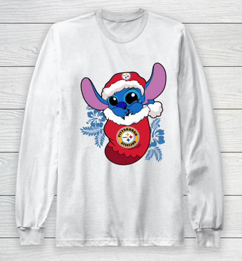 Pittsburgh Steelers Christmas Stitch In The Sock Funny Disney NFL Long Sleeve T-Shirt 2