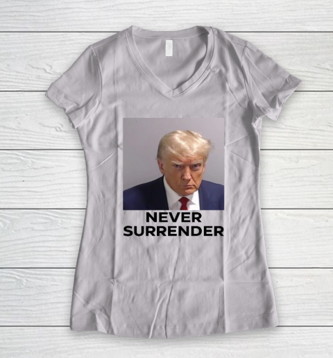 Trump Never Surrender (print on front and back) Women's V-Neck T-Shirt
