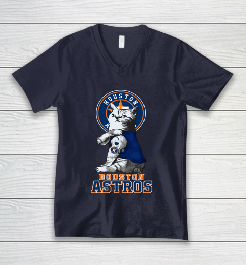MLB Baseball My Cat Loves Houston Astros V-Neck T-Shirt 2