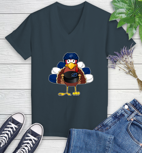 Tampa Bay Lightning Turkey Thanksgiving Day Women's V-Neck T-Shirt 8