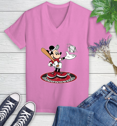 MLB Baseball Arizona Diamondbacks Cheerful Mickey Disney Shirt Women's V-Neck T-Shirt 12