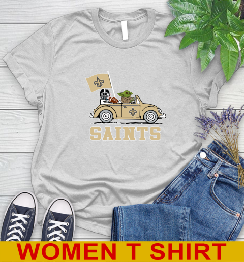 NFL Football New Orleans Saints Darth Vader Baby Yoda Driving Star Wars Shirt Women's T-Shirt