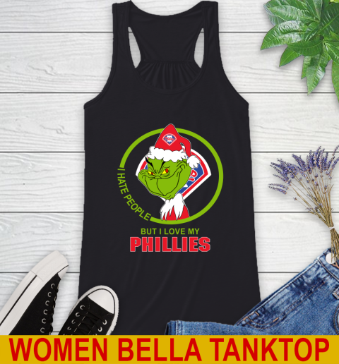 Philadelphia Phillies MLB Christmas Grinch I Hate People But I Love My Favorite Baseball Team Racerback Tank 2