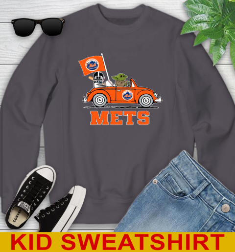 MLB Baseball New York Mets Darth Vader Baby Yoda Driving Star Wars Shirt Youth Sweatshirt 6