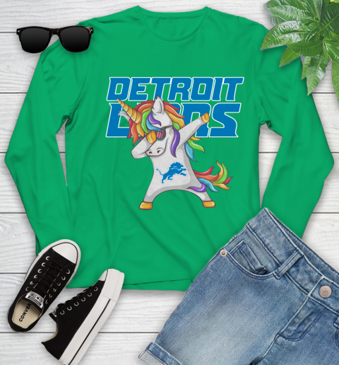 Detroit Lions NFL Football Funny Unicorn Dabbing Sports Youth Long Sleeve 6