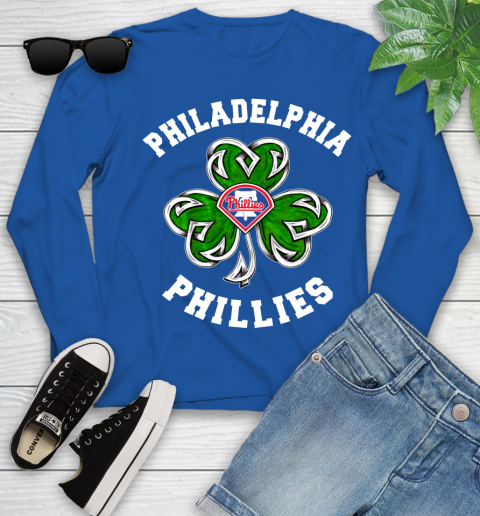 MLB Philadelphia Phillies Three Leaf Clover St Patrick's Day Baseball Sports Youth Long Sleeve 10
