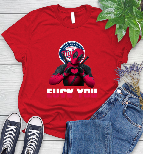 MLB Minnesota Twins Deadpool Love You Fuck You Baseball Sports Women's T-Shirt 13