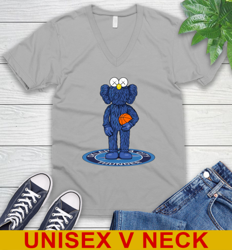 NBA Basketball Oklahoma City Thunder Kaws Bff Blue Figure Shirt V-Neck T-Shirt 4