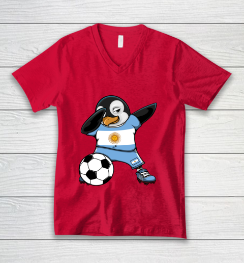 Dabbing Penguin Argentina Soccer Fans Jersey Football Lovers V-Neck T-Shirt 3