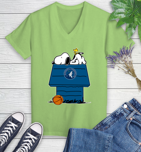 Minnesota Timberwolves NBA Basketball Snoopy Woodstock The Peanuts Movie Women's V-Neck T-Shirt 11