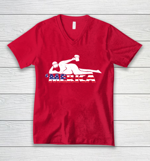 Beer Lover Funny Shirt Mens 4th Of July Merica Fat Party Funny Drinking Adult Joke V-Neck T-Shirt 6