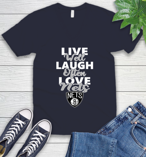NBA Basketball Brooklyn Nets Live Well Laugh Often Love Shirt V-Neck T-Shirt 2