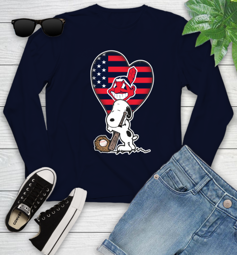 Cleveland Indians MLB Baseball The Peanuts Movie Adorable Snoopy Youth Long Sleeve 3