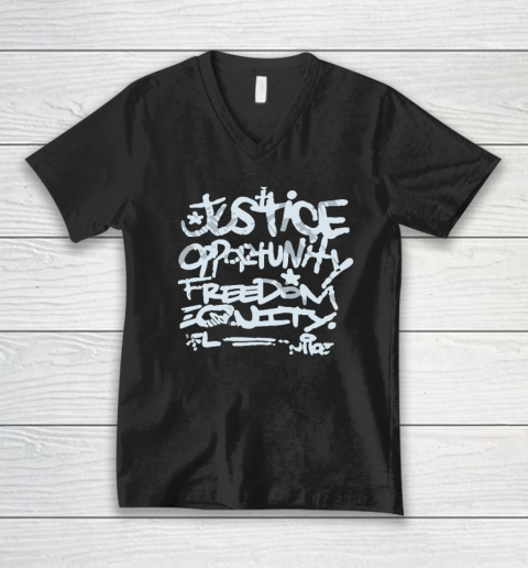 Justice Opportunity Equity Freedom V-Neck T-Shirt