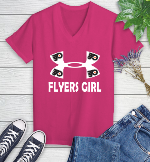 NHL Philadelphia Flyers Girl Under Armour Hockey Sports Women's V-Neck T-Shirt 9