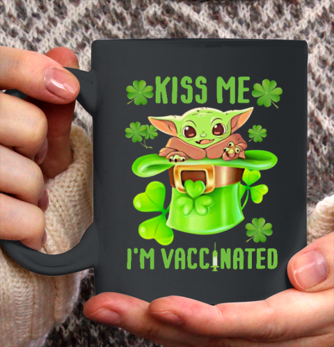 Kiss Me I'm Vaccinated Leprechaun Baby Yoda Patrick's Day Ceramic Mug 11oz