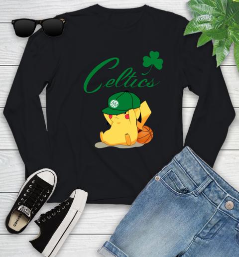 NBA Pikachu Basketball Sports Boston Celtics Youth Long Sleeve 2