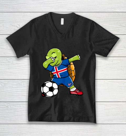 Dabbing Turtle Iceland Soccer Fans Jersey Icelandic Football V-Neck T-Shirt