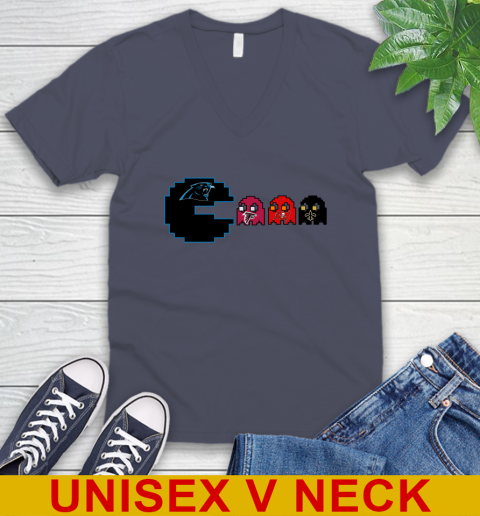 Carolina Panthers NFL Football Pac Man Champion V-Neck T-Shirt 8