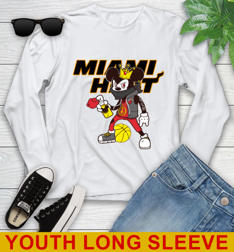 Miami Heat NBA Basketball Mickey Peace Sign Sports Youth Long Sleeve