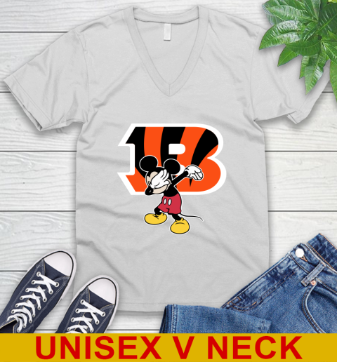 Cincinnati Bengals NFL Football Dabbing Mickey Disney Sports V-Neck T-Shirt