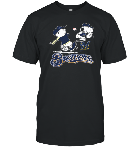 Peanuts Charlie Brown And Snoopy Playing Baseball Milwaukee Brewers T-Shirt