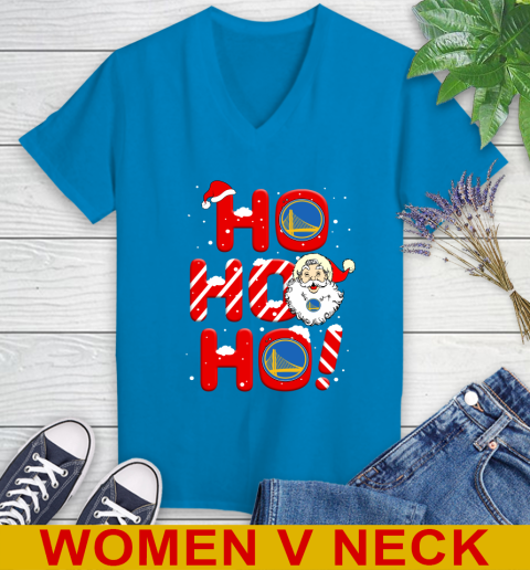 Golden State Warriors NBA Basketball Ho Ho Ho Santa Claus Merry Christmas Shirt Women's V-Neck T-Shirt 7
