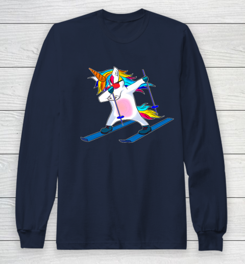 Skiing Unicorn Dabbing Funny Gift Long Sleeve T-Shirt 4