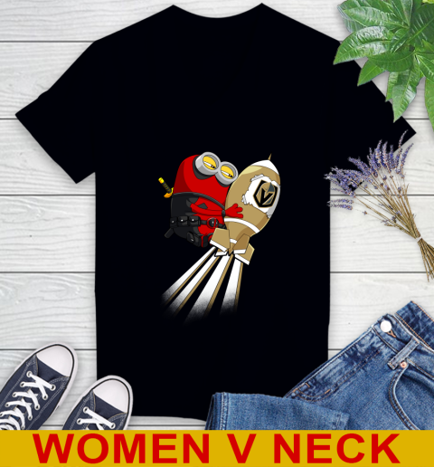 NHL Hockey Vegas Golden Knights Deadpool Minion Marvel Shirt Women's V-Neck T-Shirt