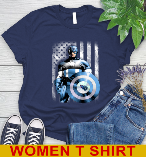 Tennessee Titans NFL Football Captain America Marvel Avengers American Flag Shirt Women's T-Shirt 12