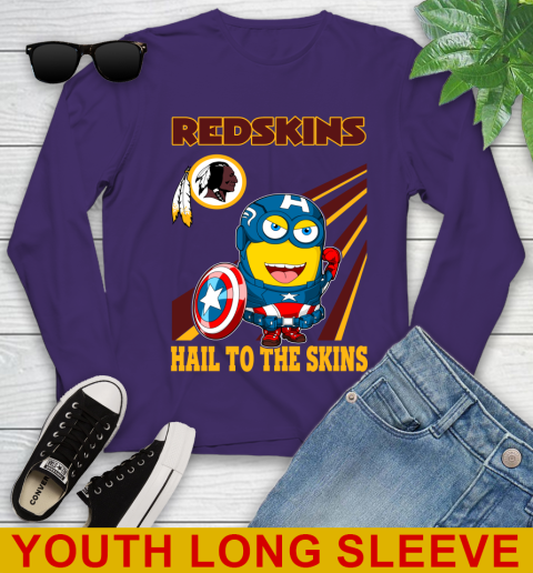 NFL Football Washington Redskins Captain America Marvel Avengers Minion Hail To The Skín Shirt Youth Long Sleeve 4