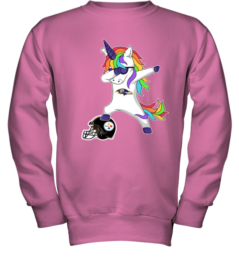 Football Dabbing Unicorn Steps On Helmet Baltimore Ravens Youth Sweatshirt