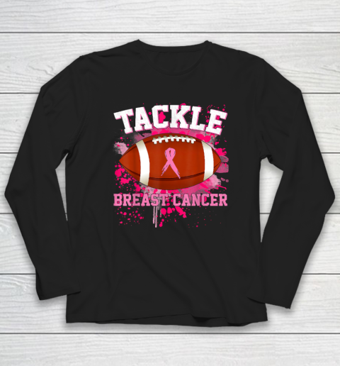 Tackle Football Pink Ribbon Breast Cancer Long Sleeve T-Shirt