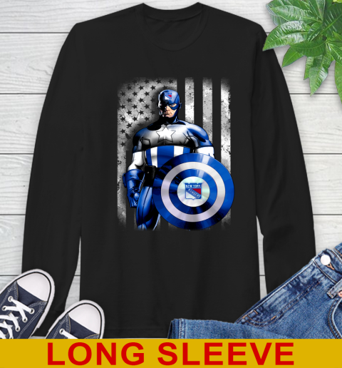 New York Rangers NHL Hockey Captain America Marvel Avengers American Flag Shirt Long Sleeve T-Shirt