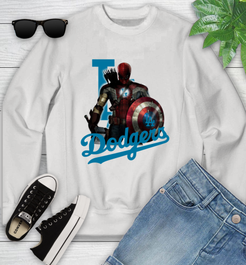 MLB Captain America Thor Spider Man Hawkeye Avengers Endgame Baseball Los Angeles Dodgers Youth Sweatshirt