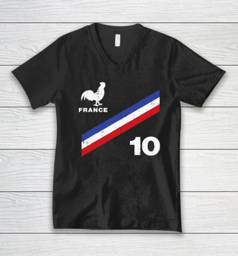 France Flag Rooster Number 10 Soccer Fan V-Neck T-Shirt