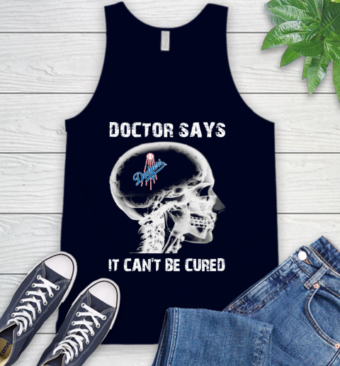 MLB Los Angeles Dodgers Baseball Skull It Can't Be Cured Shirt Tank Top 2