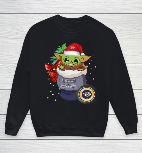 Nashville Predators Christmas Baby Yoda Star Wars Funny Happy NHL Youth Sweatshirt