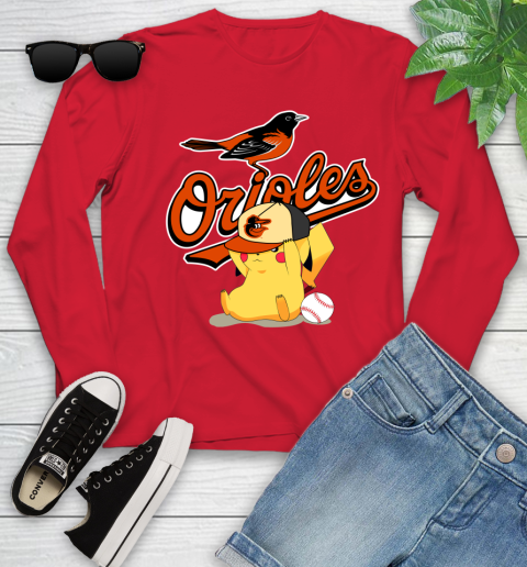 MLB Pikachu Baseball Sports Baltimore Orioles Youth Long Sleeve 11