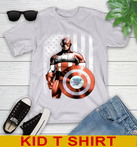 Oklahoma City Thunder NBA Basketball Captain America Marvel Avengers American Flag Shirt Youth T-Shirt 4