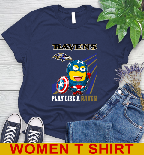NFL Football Baltimore Ravens Captain America Marvel Avengers Minion Shirt Women's T-Shirt 12