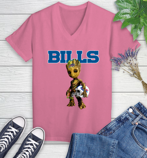 Buffalo Bills NFL Football Groot Marvel Guardians Of The Galaxy Women's V-Neck T-Shirt 13