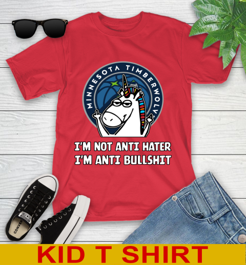 Minnesota Timberwolves NBA Basketball Unicorn I'm Not Anti Hater I'm Anti Bullshit Youth T-Shirt 10