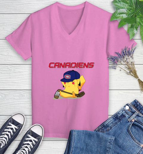 NHL Pikachu Hockey Sports Montreal Canadiens Women's V-Neck T-Shirt 14