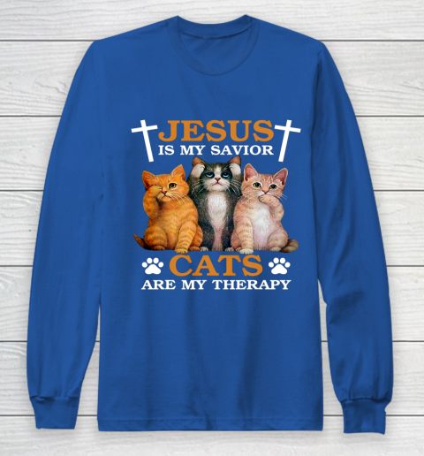 Jesus is My Savior Cat are My Therapy Christians Cat Lover Long Sleeve T-Shirt 6