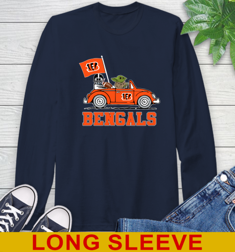 NFL Football Cincinnati Bengals Darth Vader Baby Yoda Driving Star Wars Shirt Long Sleeve T-Shirt 4