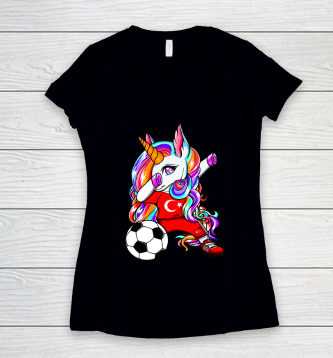 Dabbing Unicorn Turkey Soccer Fans Jersey Turkish Football Women's V-Neck T-Shirt