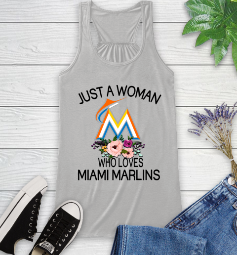 MLB Just A Woman Who Loves Miami Marlins Baseball Sports Racerback Tank